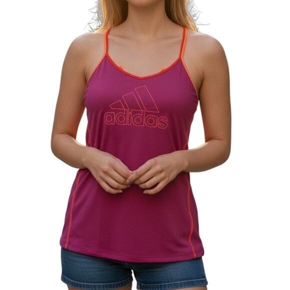 Adidas Fuchsia & Orange Strappy Logo Tank Top Women’s Medium - Picture 1 of 11